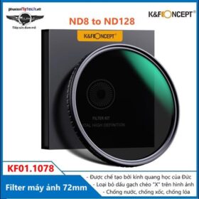 Filter máy ảnh ND8 to ND128 72mm K&F Kính lọc màu chuyên nghiệp cao cấp KF01.1078